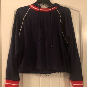 Navy blue bungee hem hoodie